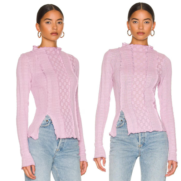 Free People Tops - Free People X Revolve Lula Top Moonlit Orchid Lilac Lace Mockneck Top NWOT SZ XS